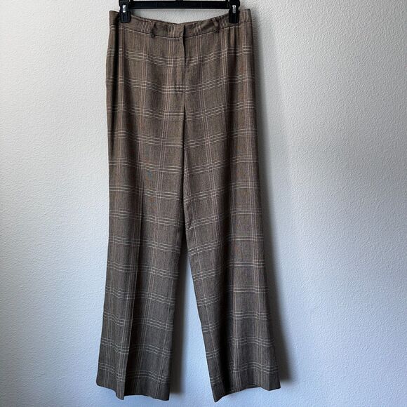 Anne Klein Women's Dress Pants Linen Blend Plaid Corpcore Work Straight Leg 14 - Picture 1 of 8